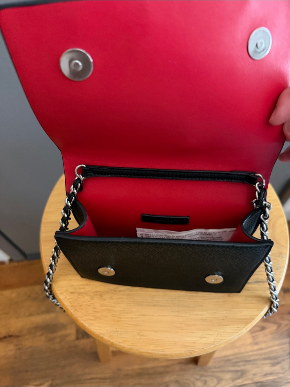 Pull&Bear Black Crossbody Bag with Red Interior